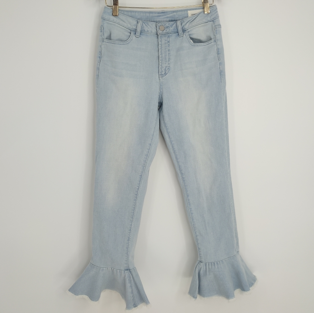 Vince Camuto Light Wash Jean Bell Bottoms Flare Fringe Jeans